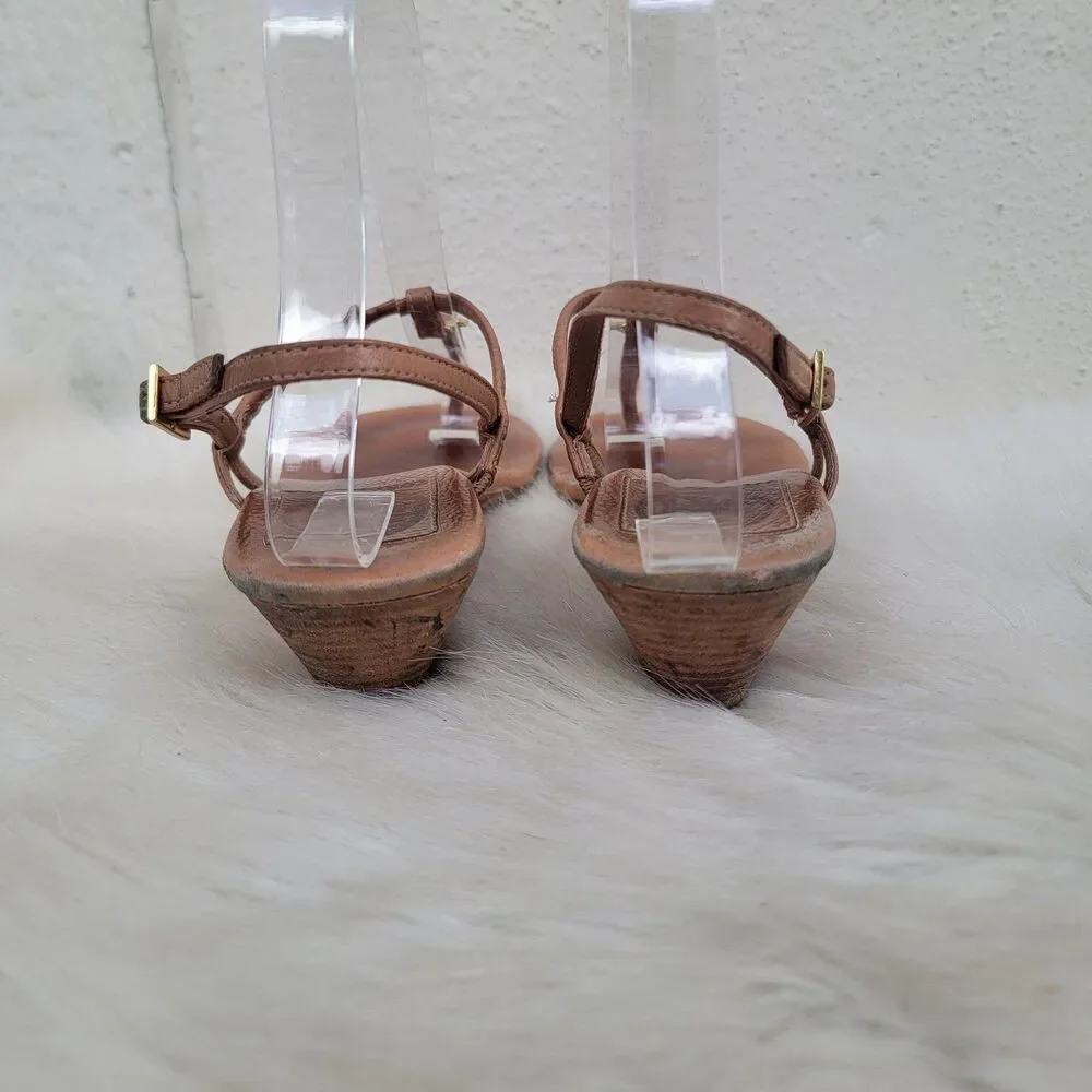 Tory Burch Emmy T-Strap Brown Leather Sandals Sz 6